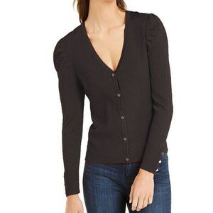 INC M Black Puff Sleeve Pearl Cardigan NWT AZ39